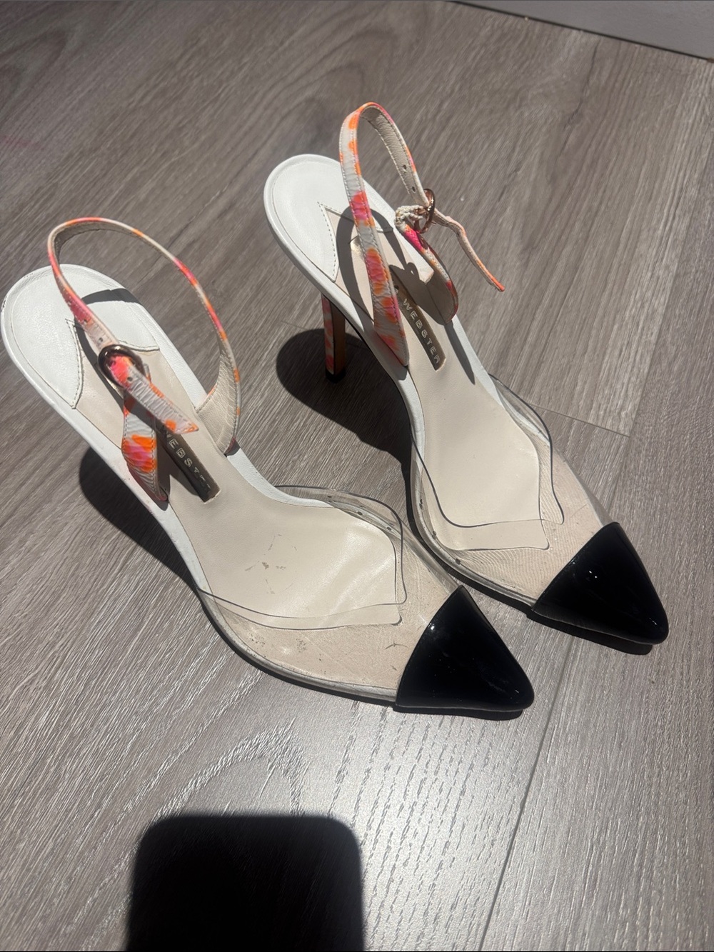 Sophia Webster authentic Women’s Clear Slingback Heels with Black Cap Toe